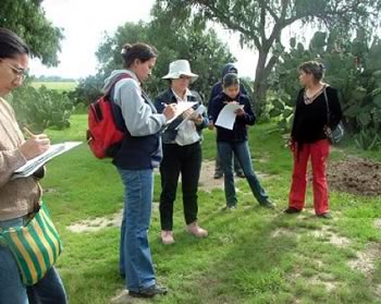 Chapingo’s Participatory Certification Committee visits the fields of a market participant. Each committee member asks questions and takes notes